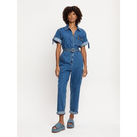 NWT Anthropologie x KIVARI Natalie Short-Sleeve Denim Jumpsuit $300 XXS US Sz 0 - Picture 5 of 8